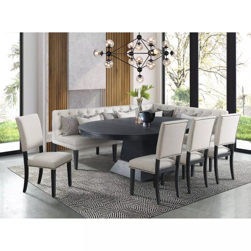 Society Den Mara 8-Piece Oval Dining Set with Four Side Chairs and Banquette Seating